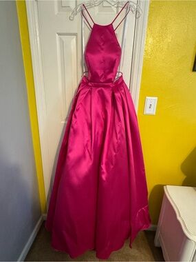 Madison James Hot Pink Satin Ball Gown